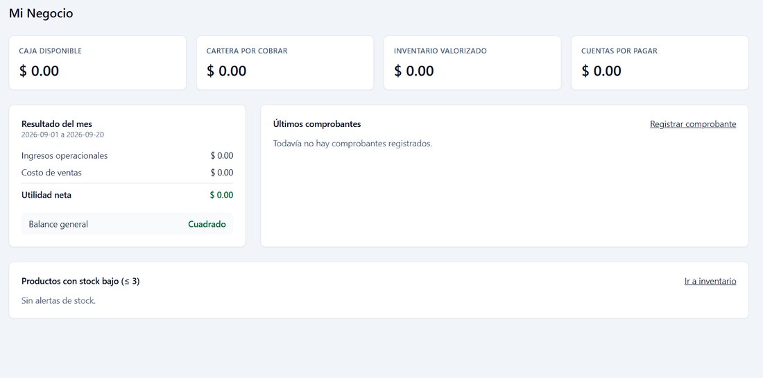 Pantalla de inicio con indicadores y balance cuadrado